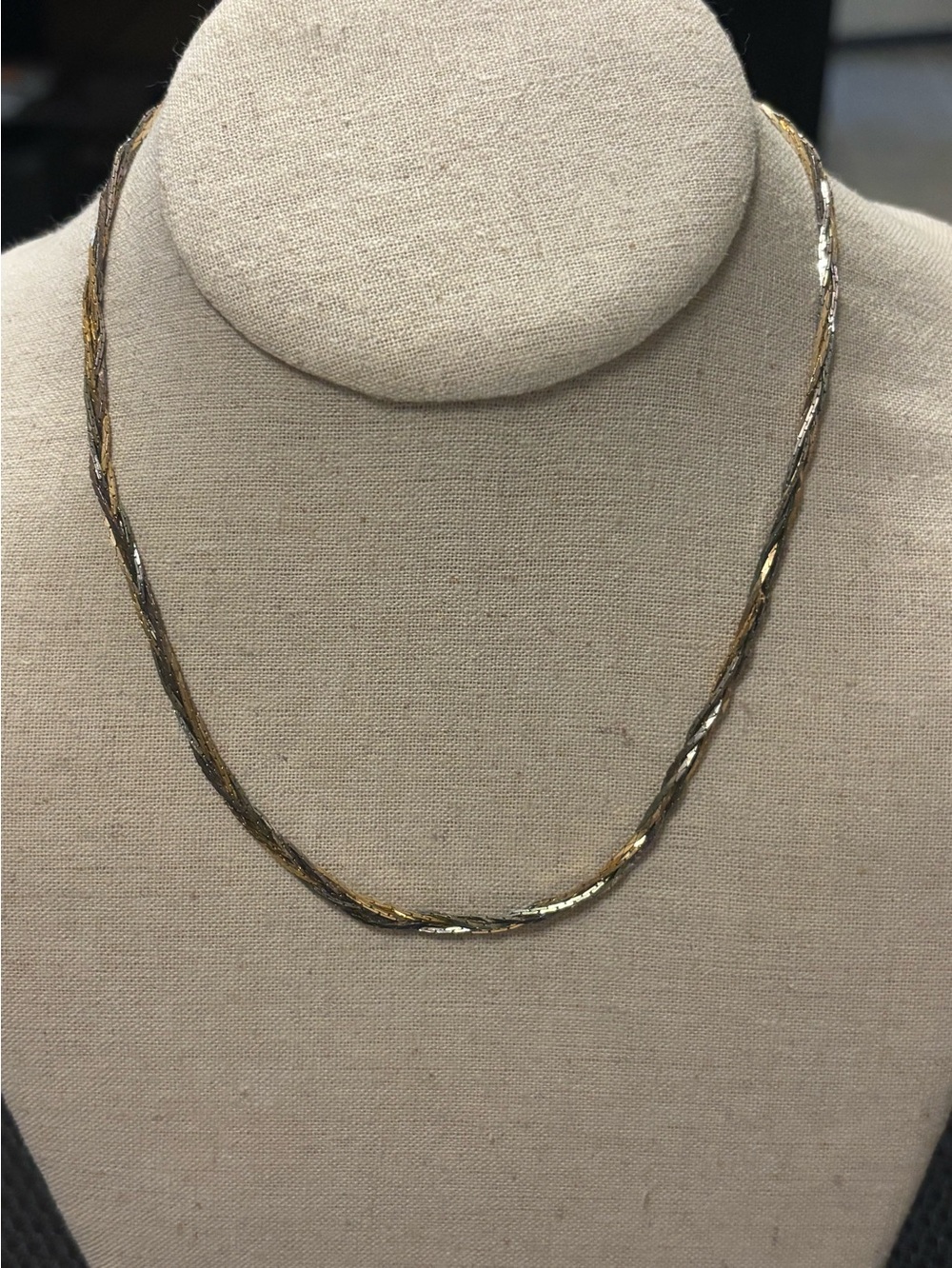 Tri-Tone Twisted Chain Necklace - Gold tone Silver tone and Bronze tone.